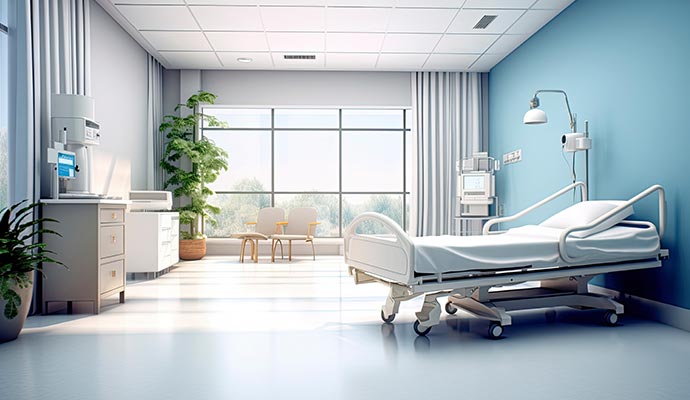 Modern hospital patient room with elegant paint design