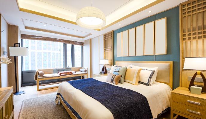 Newly painted and well-decorated guest room in a hotel
