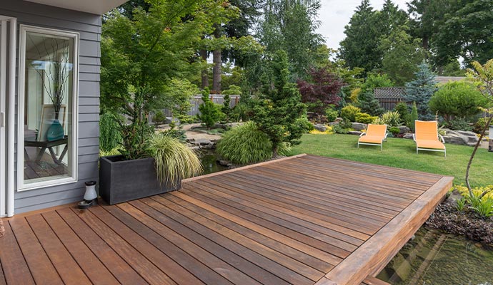 discolored deck in yard