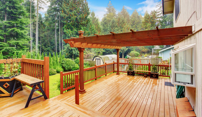 Outdoor residential area with installed deck