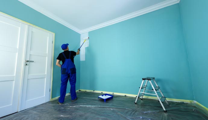 Professional worker painting a wall
