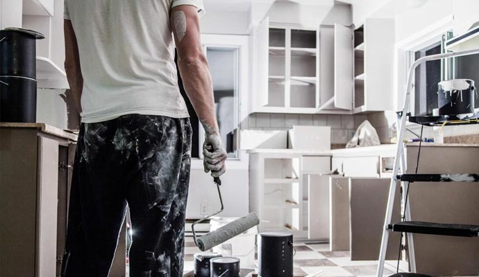 White and beige kitchen interior